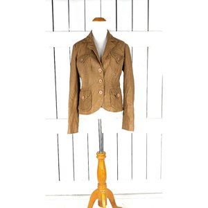 Tahari light brown leather fitted western blazer jacket small
